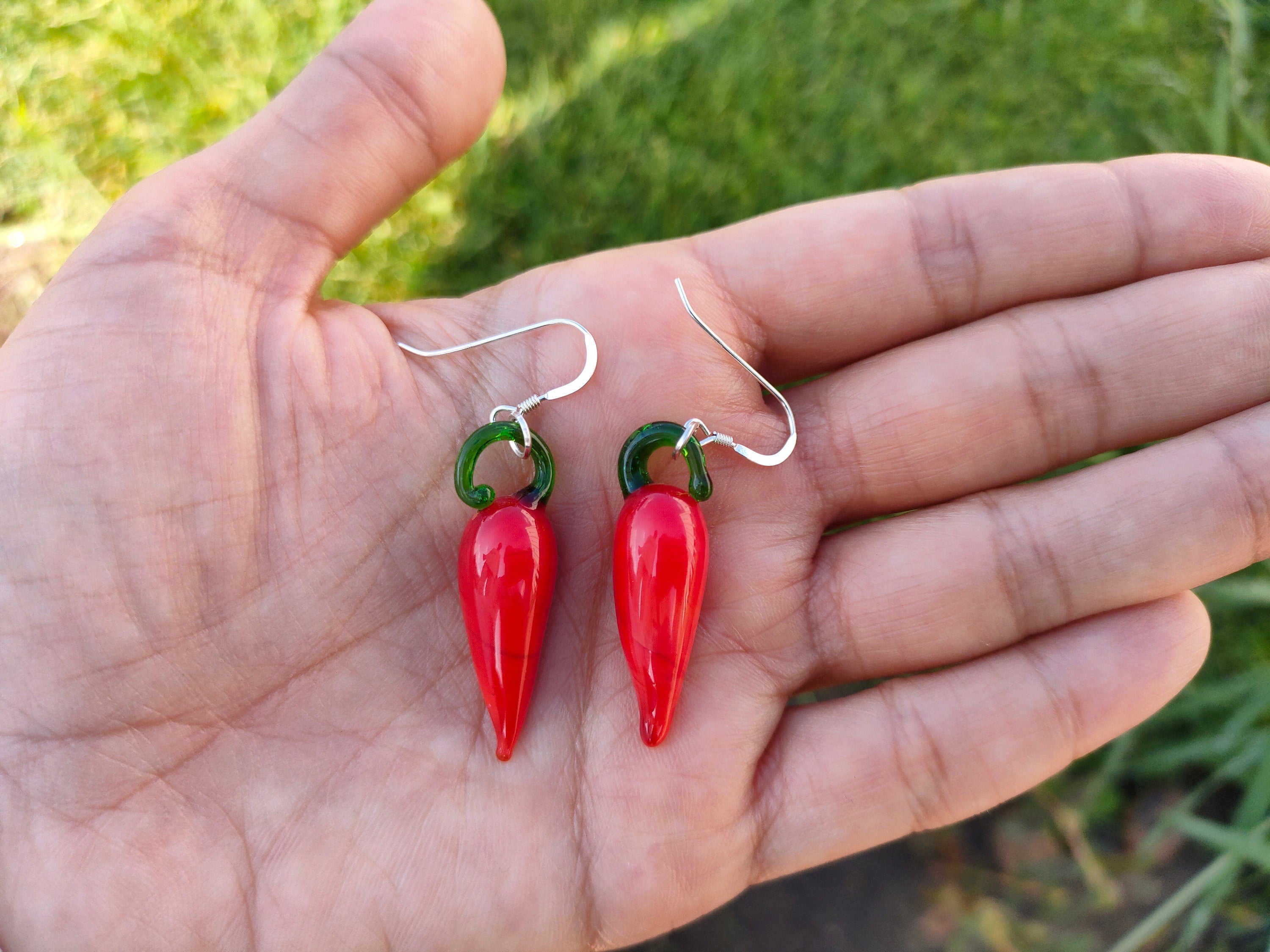 Red Hot Chilli Pepper Earrings | Sterling Silver Earrings | 925 Silver | Wire Wrapped  | Women Gifts | Earrings | Vegetable jewelry | Dangle