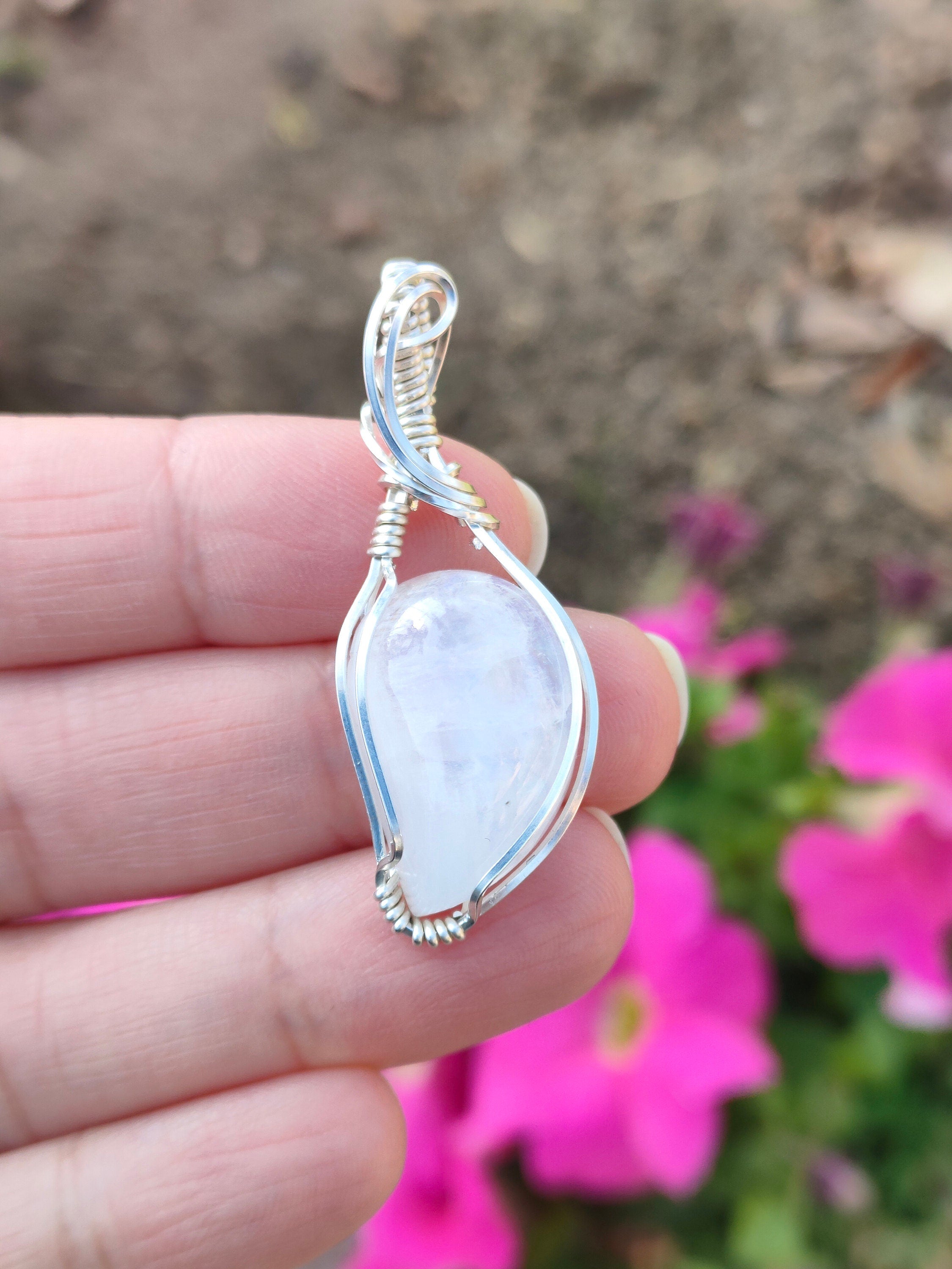 Blue Moonstone Pendant | Sterling Silver Pendant| Dainty Pendant| 925 Silver | Blue Moonstone | Wire Wrapped | Elven Jewelry | Women Gifts