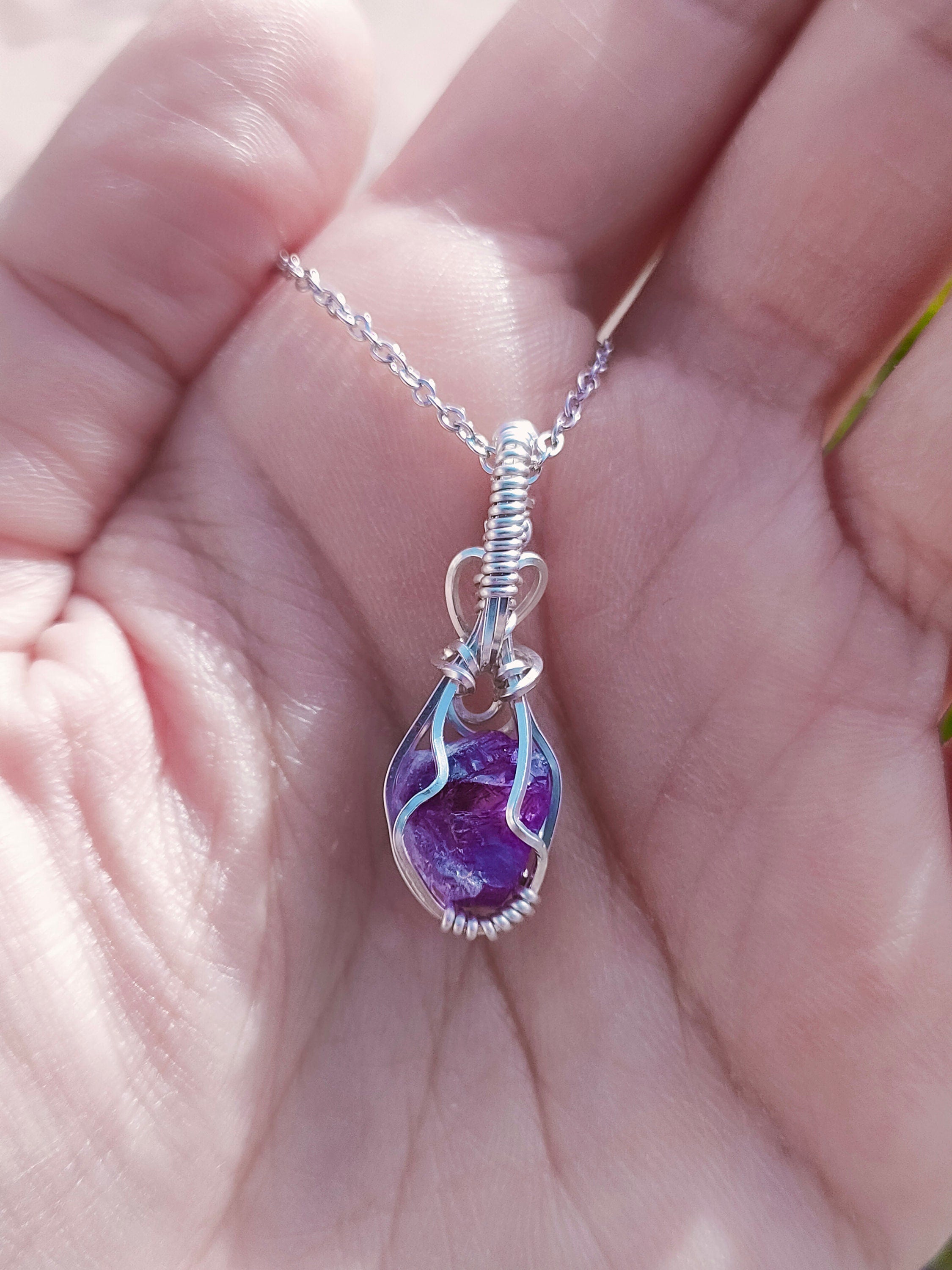 Wire Wrapped Rough Amethyst in Sterling Silver | Amethyst Jewelry | silver pendant | Silver jewelry | Dainty Jewelry | Relax stone | Dainty