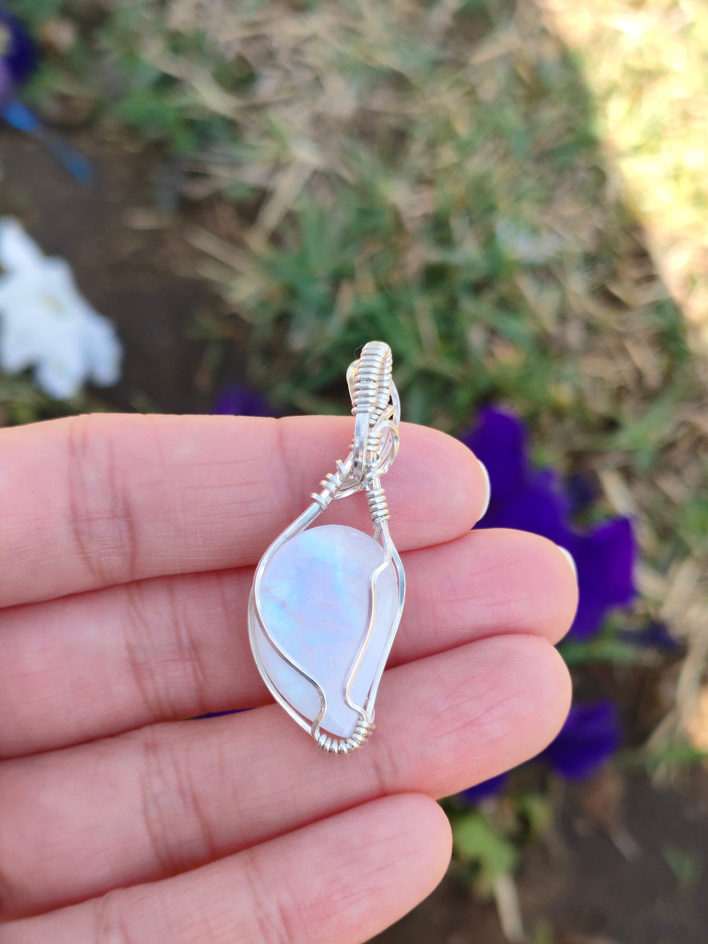 Blue Moonstone Pendant | Sterling Silver Pendant| Dainty Pendant| 925 Silver | Blue Moonstone | Wire Wrapped | Elven Jewelry | Women Gifts