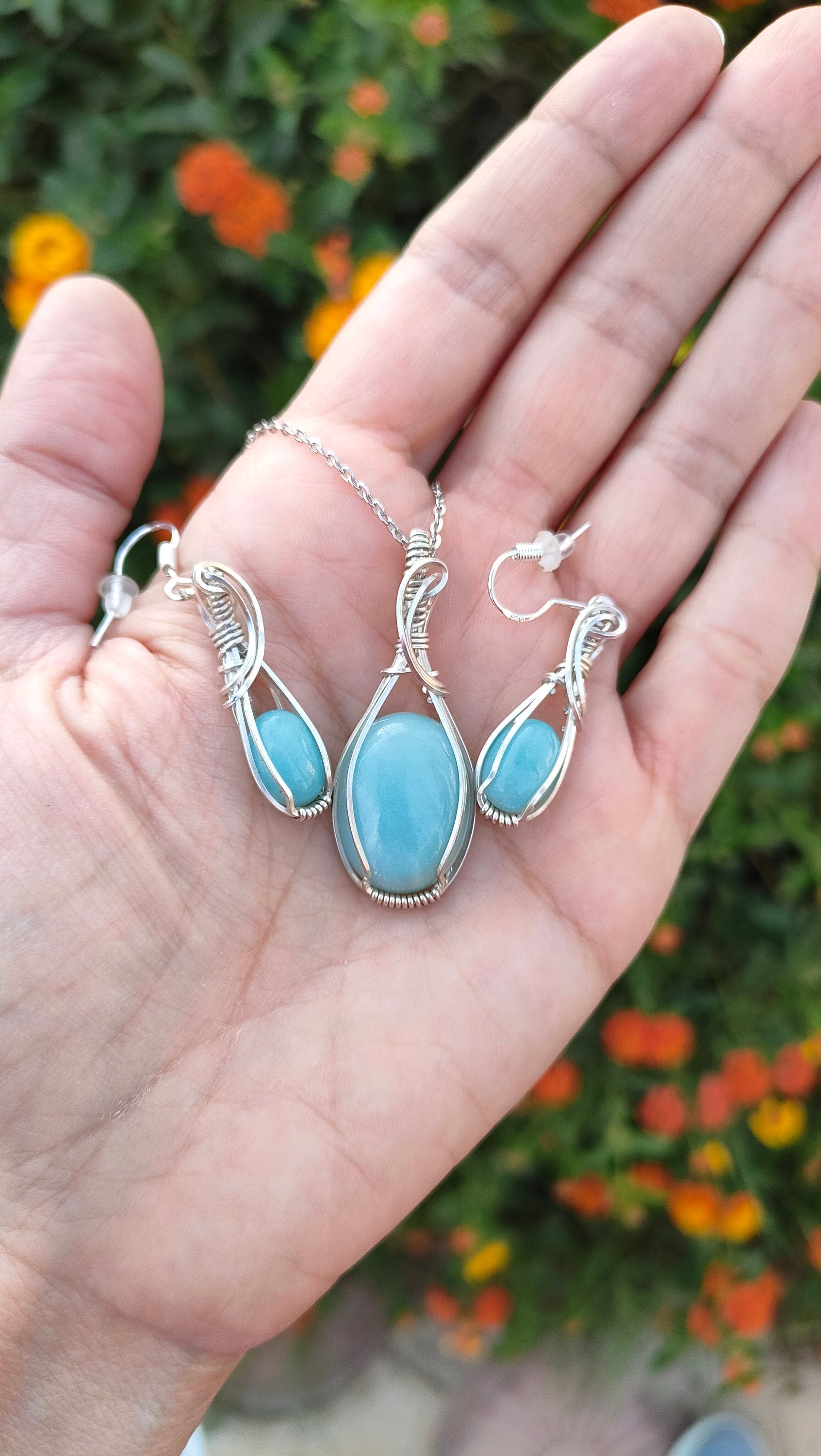 Earring Pendant Sets Amazonite Jewelry Sets, Sterling Silver Sets, 925 Sterling Silver Sets, Gemstone Jewelry Sets, Women's Jewelry Sets