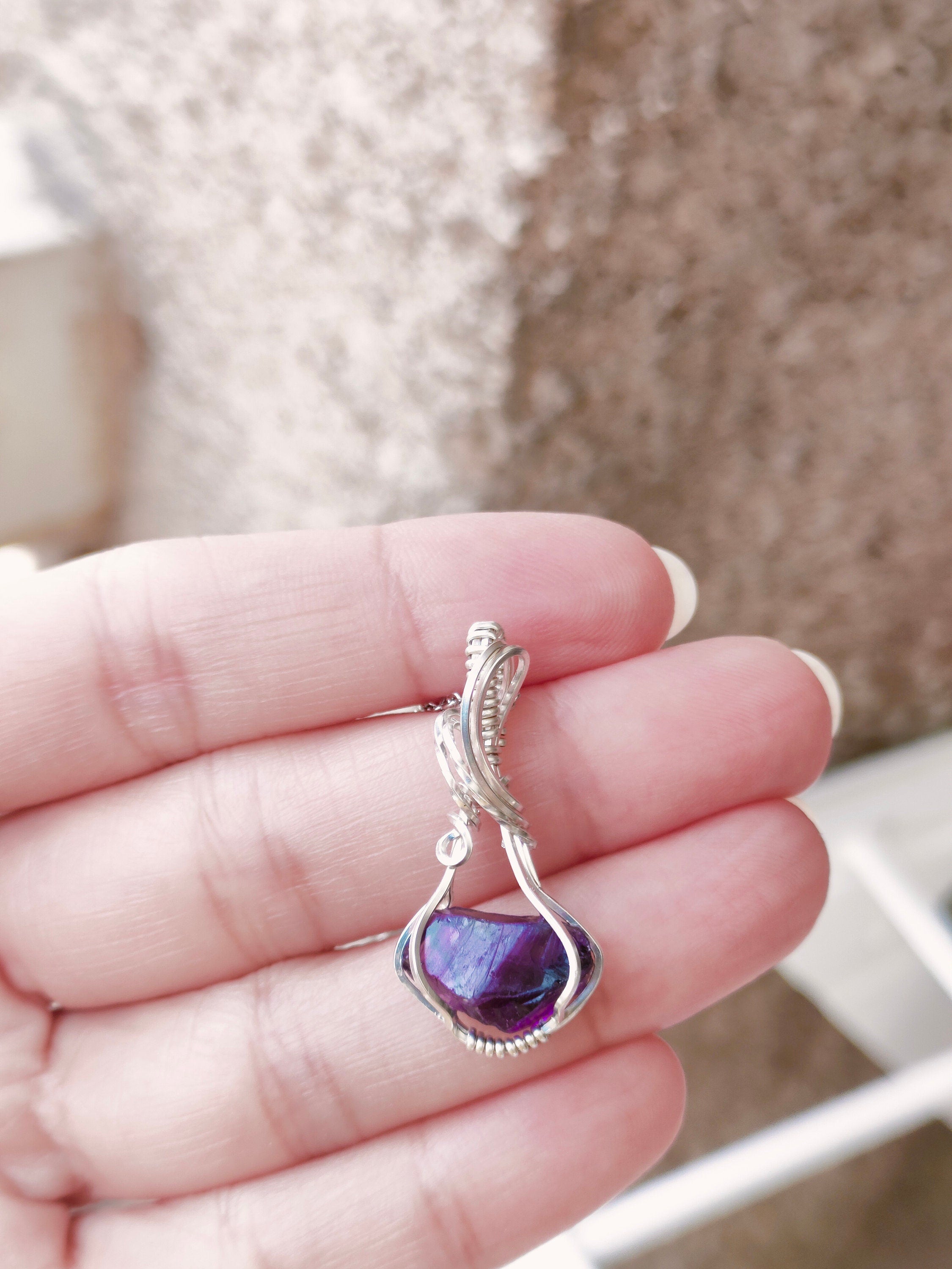 Wire Wrapped Rough Amethyst in Sterling Silver | Amethyst Jewelry | silver pendant | Silver jewelry | Dainty Jewelry | Relax stone | Dainty