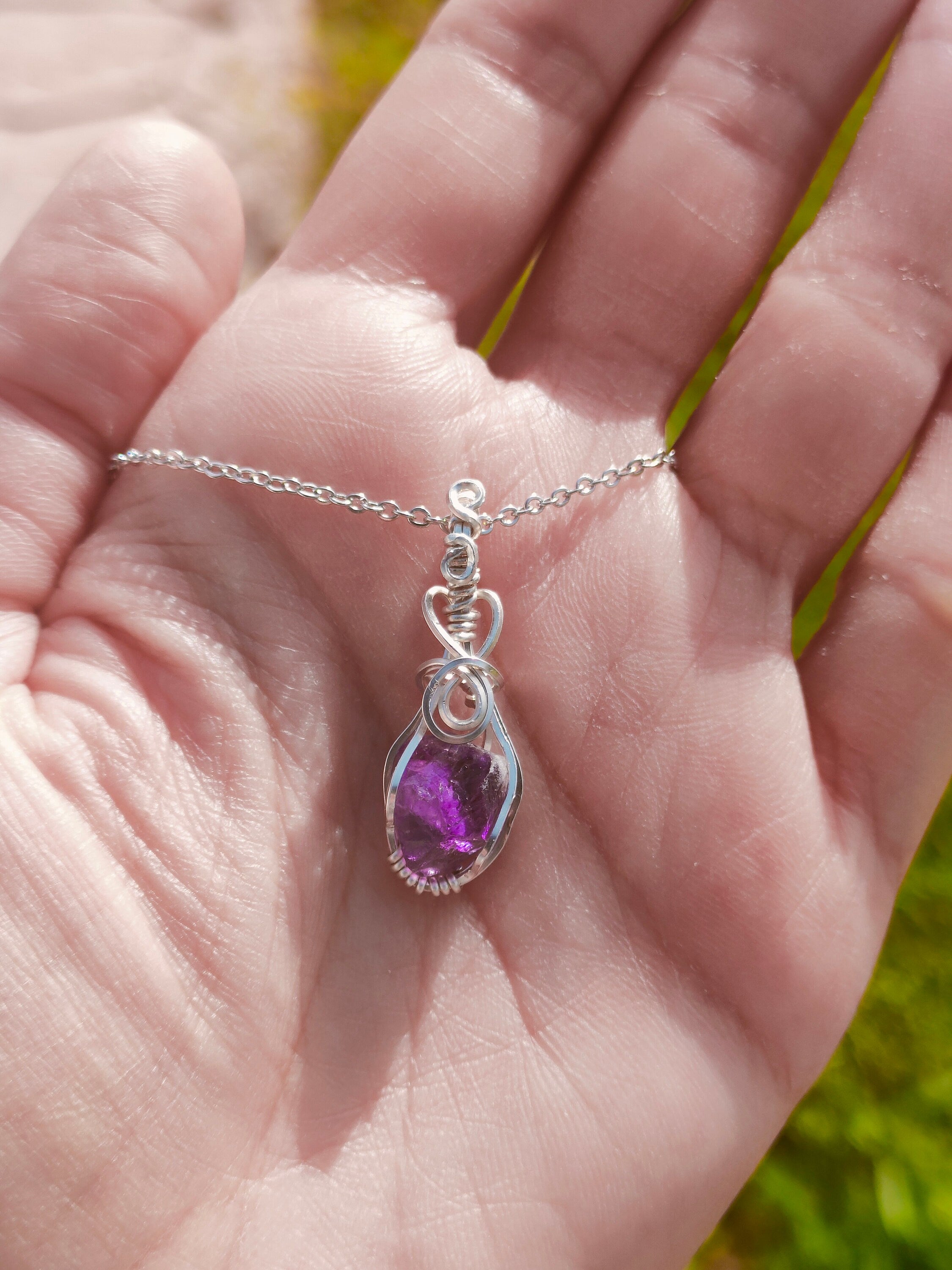 Wire Wrapped Rough Amethyst in Sterling Silver | Amethyst Jewelry | silver pendant | Silver jewelry | Dainty Jewelry | Relax stone | Dainty