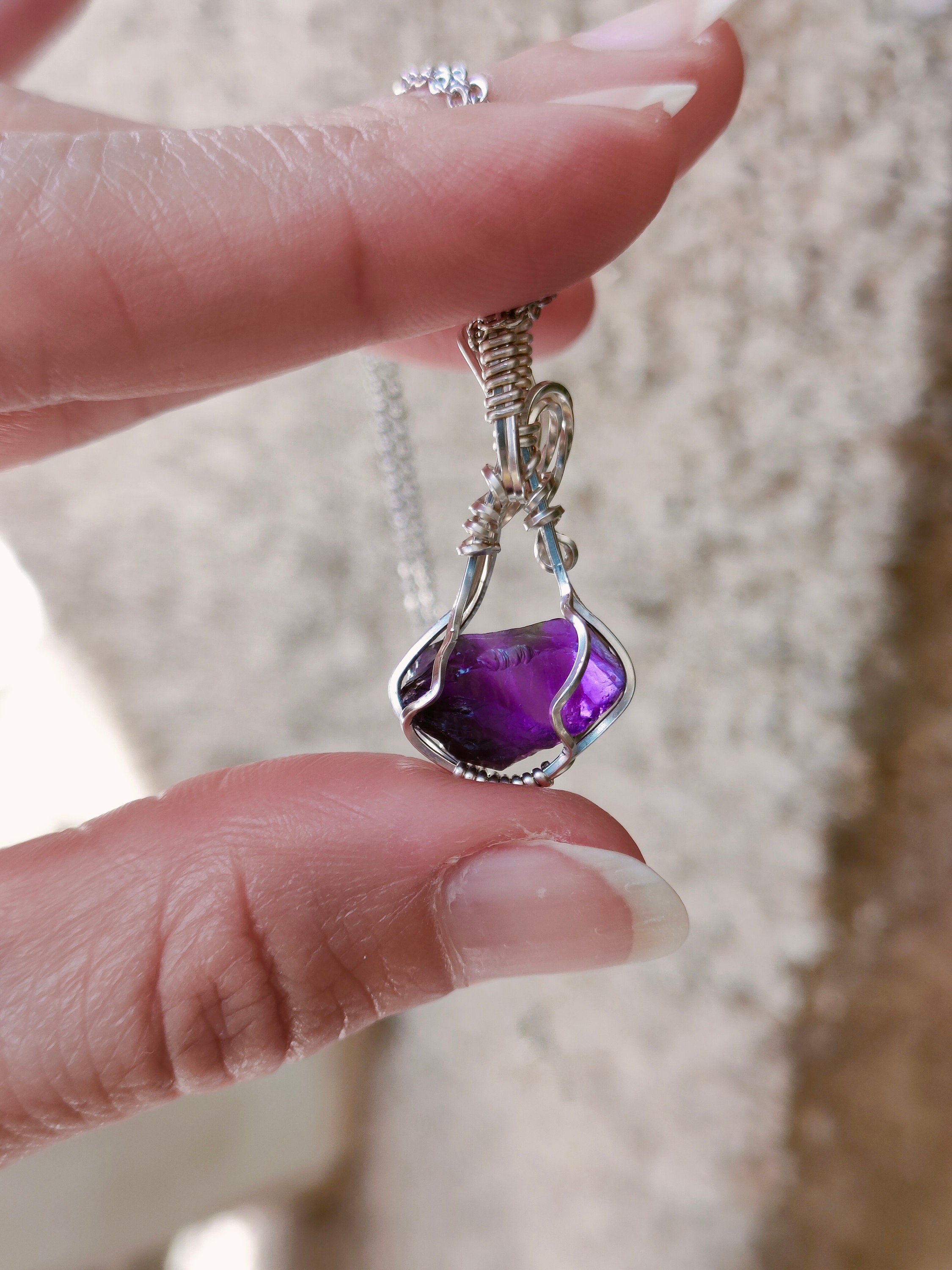 Wire Wrapped Rough Amethyst in Sterling Silver | Amethyst Jewelry | silver pendant | Silver jewelry | Dainty Jewelry | Relax stone | Dainty