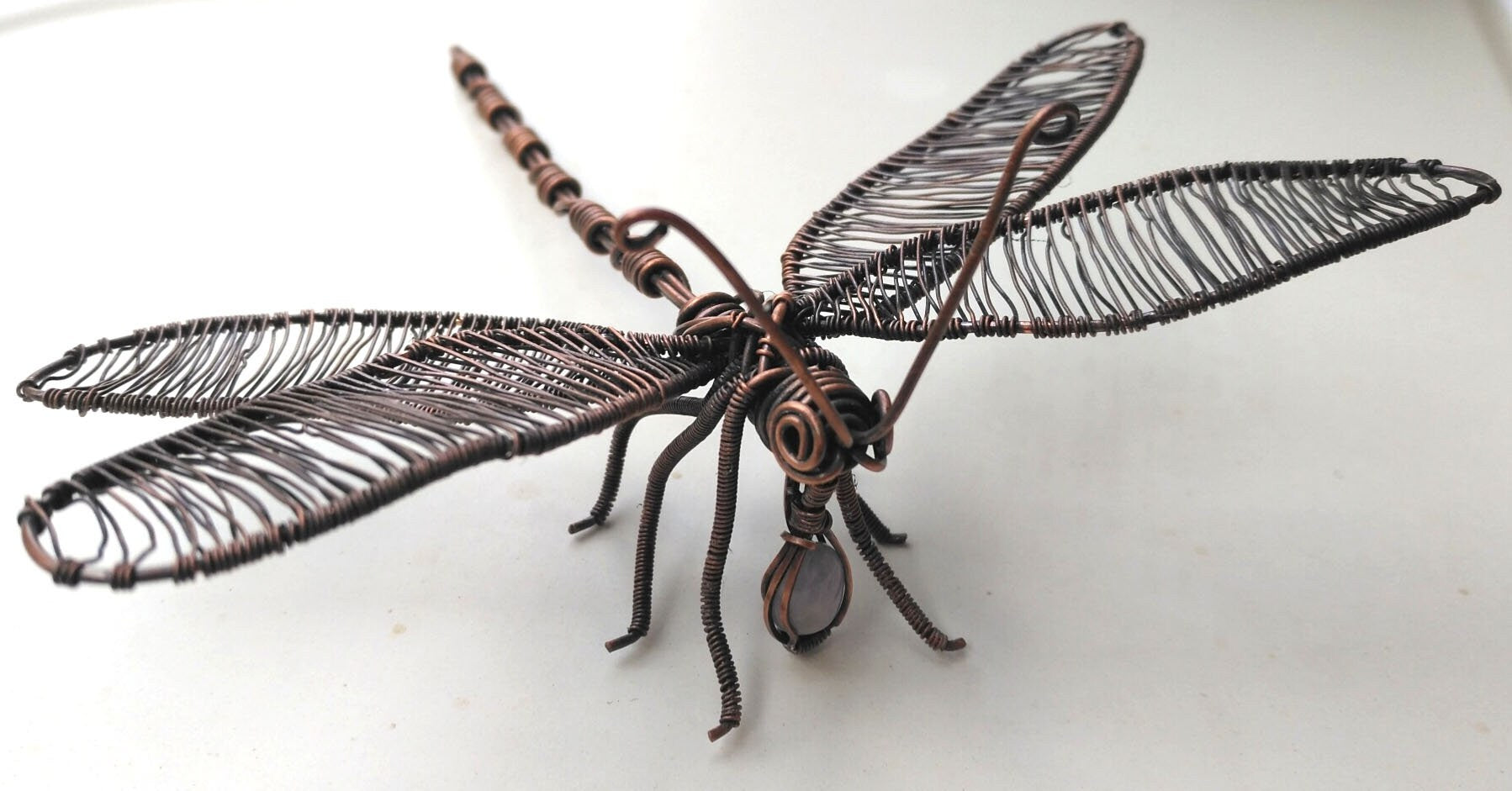 Wire Wrapped DragonFly and mini Amethyst Dangle,wire scultpure, home decor, natural amethyst,gifts,copper decor,decor,desk,art deco