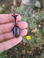 A Dark Purple Amethyst Pendant in Oxidized Copper Wire - Amethyst Pendant - Wire Wrapped Amethyst