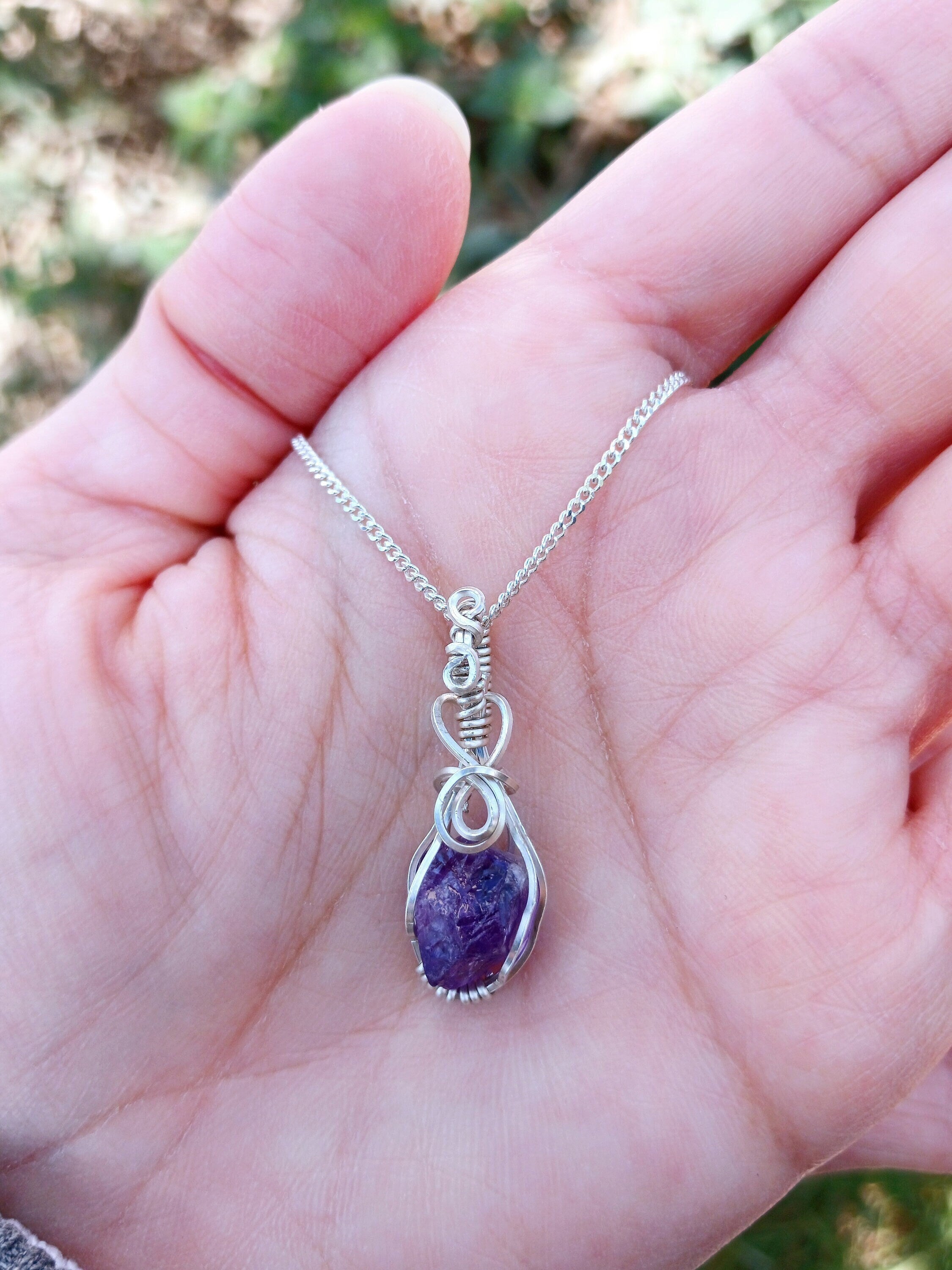 Wire Wrapped Rough Amethyst in Sterling Silver | Amethyst Jewelry | silver pendant | Silver jewelry | Dainty Jewelry | Relax stone | Dainty