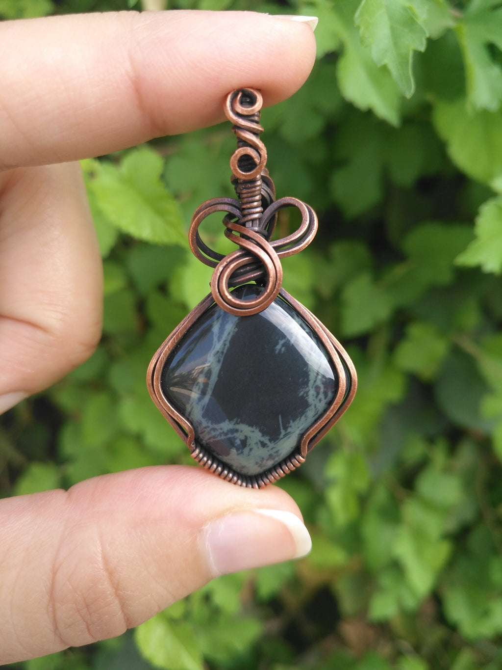 Spider Web Obsidian in Oxidized Copper Wire - Copper Pendant - Wire wrapped - Spiderweb - Halloween - Pendant - Copper Pendant - Creepy gift