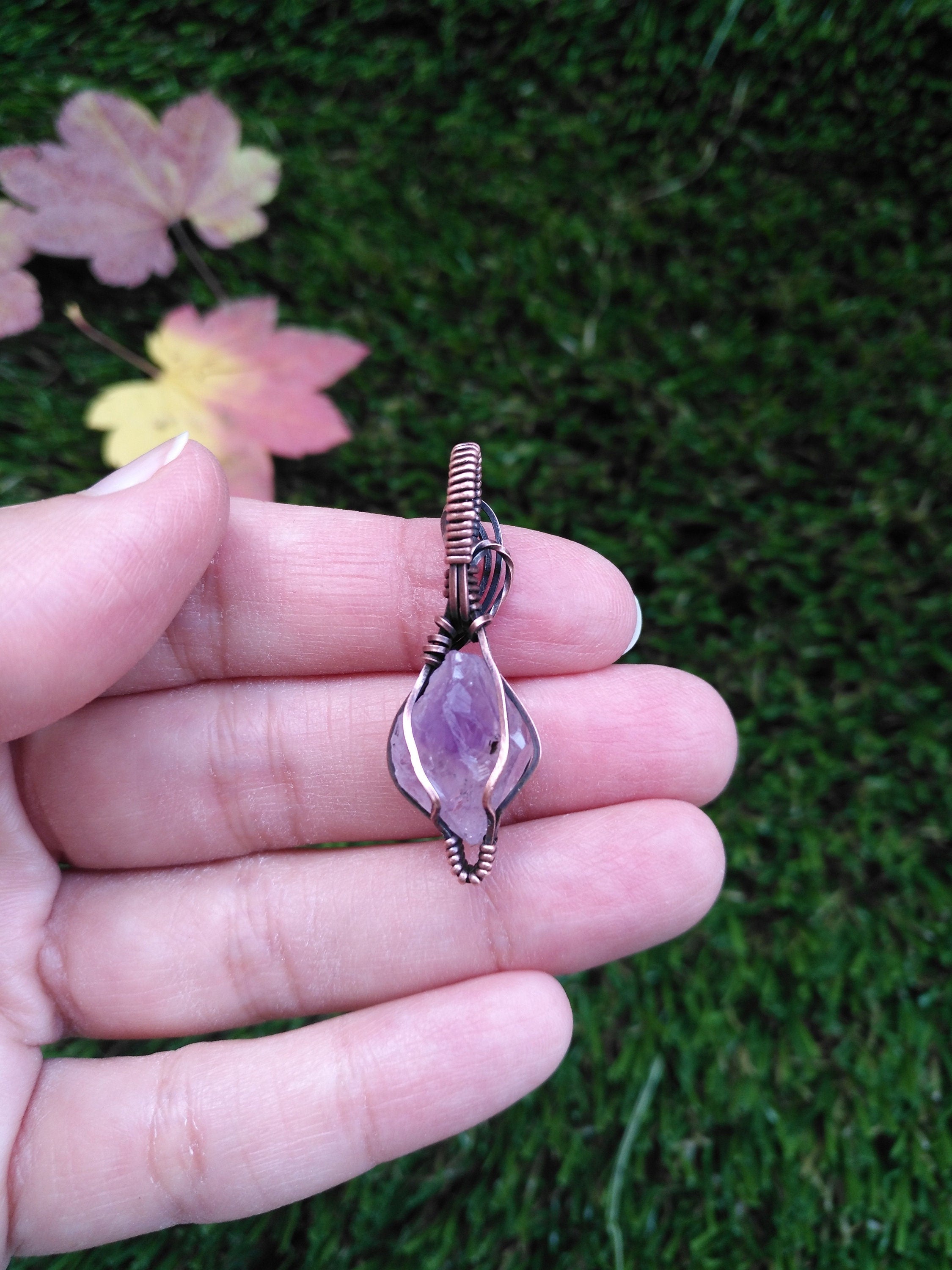 Mini Amethyst Crystal Pendant | Oxidized Copper Wire | Wire Wrapped | rough | Amethyst crystal| Mini Pendant | mini jewelry | copper jewelry