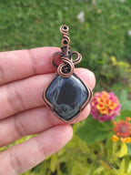 Spider Web Obsidian in Oxidized Copper Wire - Copper Pendant - Wire wrapped - Spiderweb - Halloween - Pendant - Copper Pendant - Creepy gift