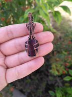 A Dark Purple Amethyst Pendant in Oxidized Copper Wire - Amethyst Pendant - Wire Wrapped Amethyst
