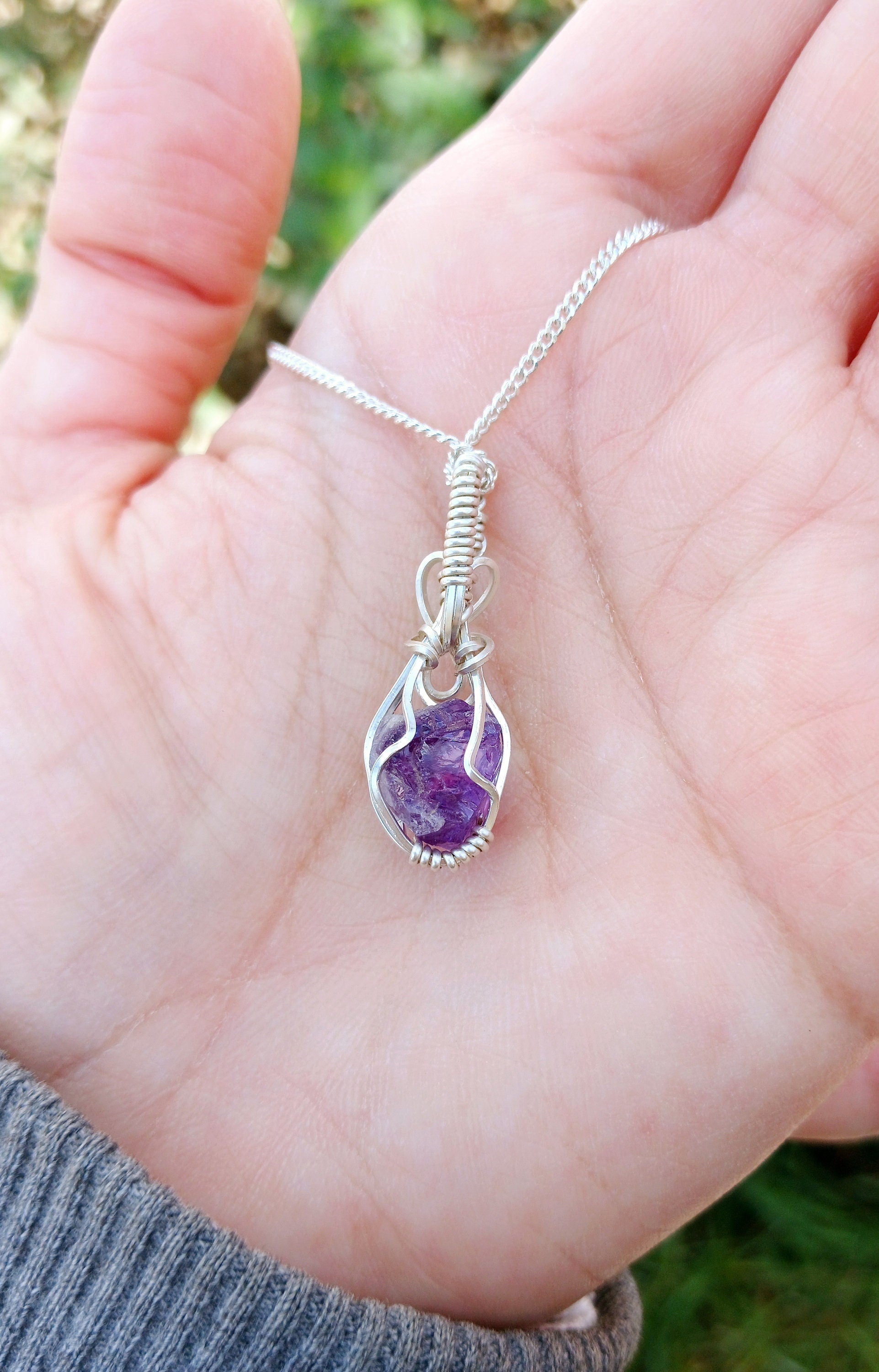 Wire Wrapped Rough Amethyst in Sterling Silver | Amethyst Jewelry | silver pendant | Silver jewelry | Dainty Jewelry | Relax stone | Dainty