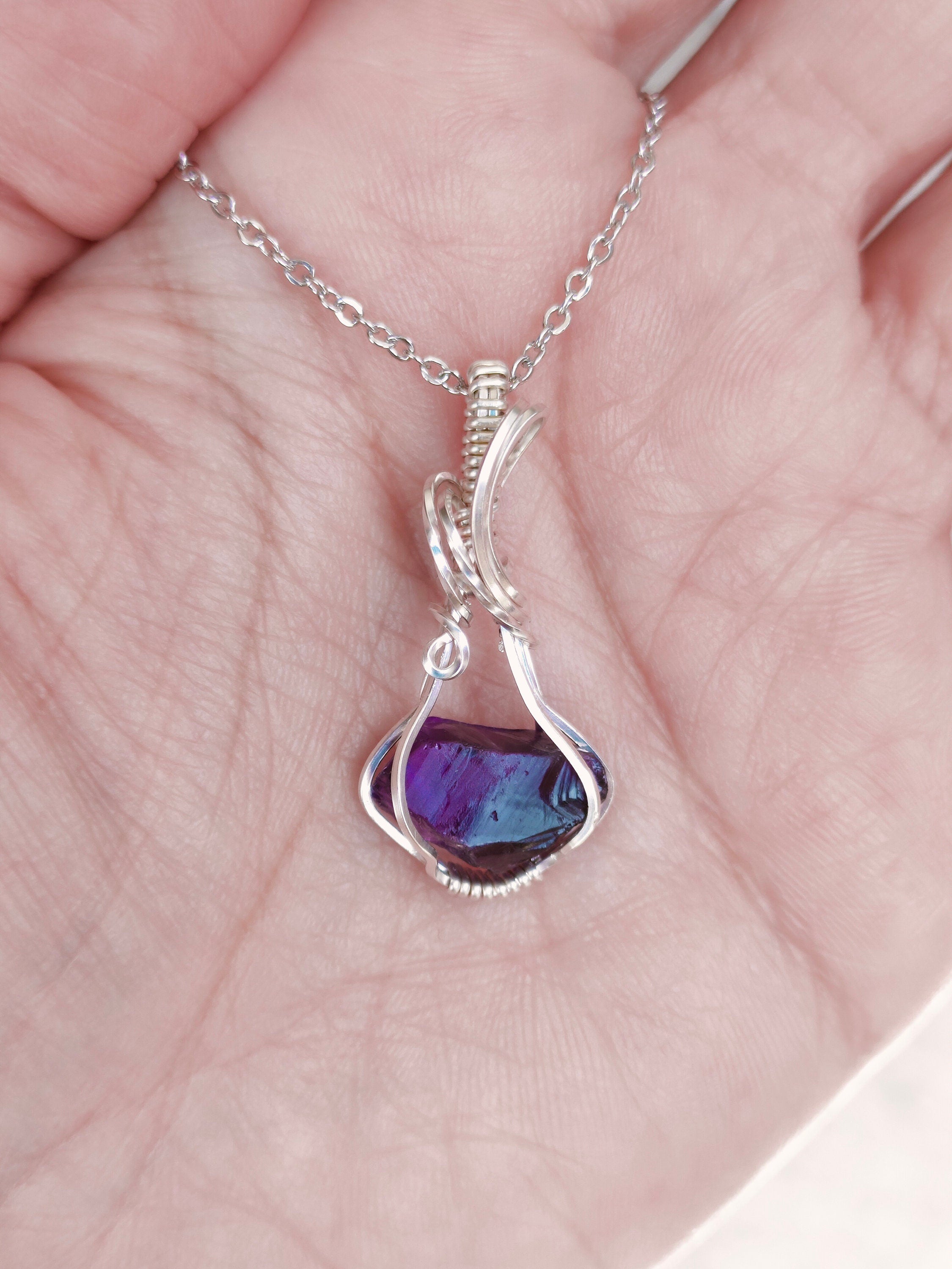 Wire Wrapped Rough Amethyst in Sterling Silver | Amethyst Jewelry | silver pendant | Silver jewelry | Dainty Jewelry | Relax stone | Dainty