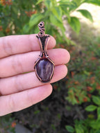 A Dark Purple Amethyst Pendant in Oxidized Copper Wire - Amethyst Pendant - Wire Wrapped Amethyst
