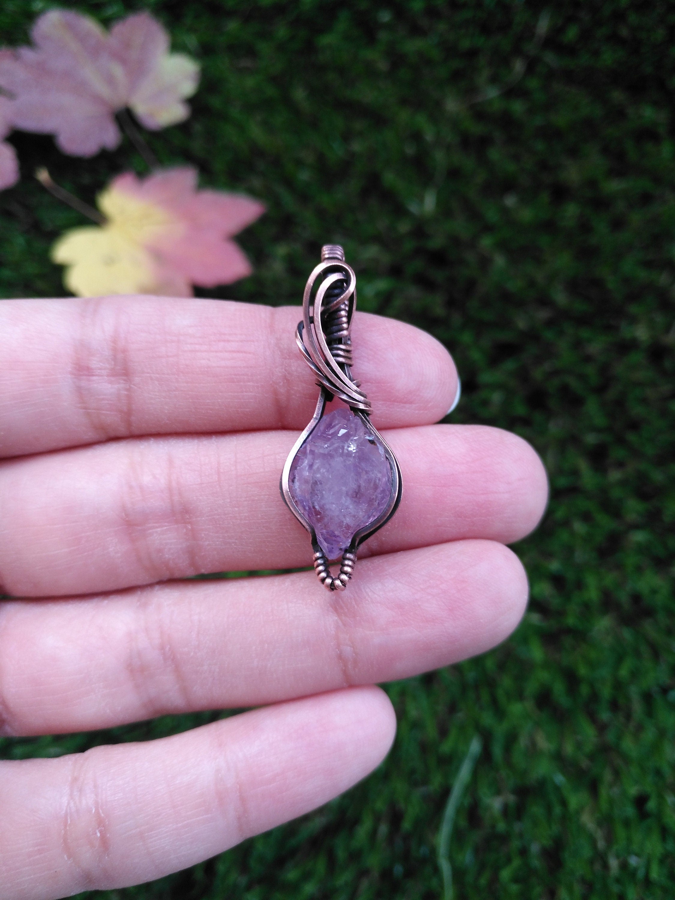 Mini Amethyst Crystal Pendant | Oxidized Copper Wire | Wire Wrapped | rough | Amethyst crystal| Mini Pendant | mini jewelry | copper jewelry