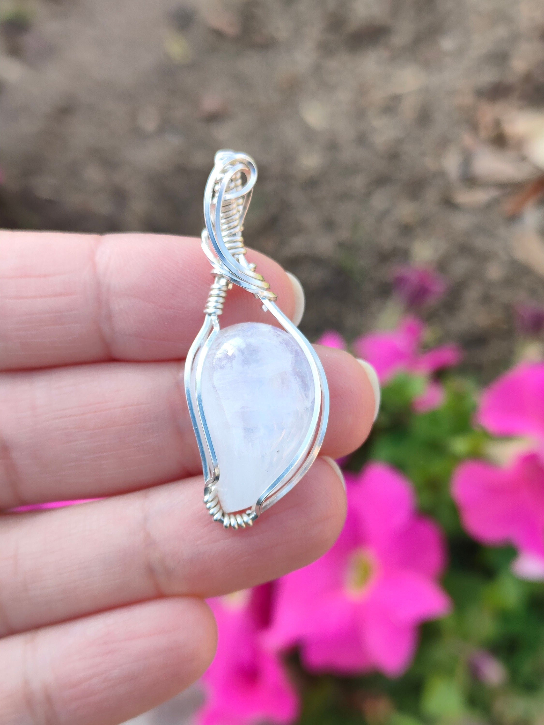 Blue Moonstone Pendant | Sterling Silver Pendant| Dainty Pendant| 925 Silver | Blue Moonstone | Wire Wrapped | Elven Jewelry | Women Gifts