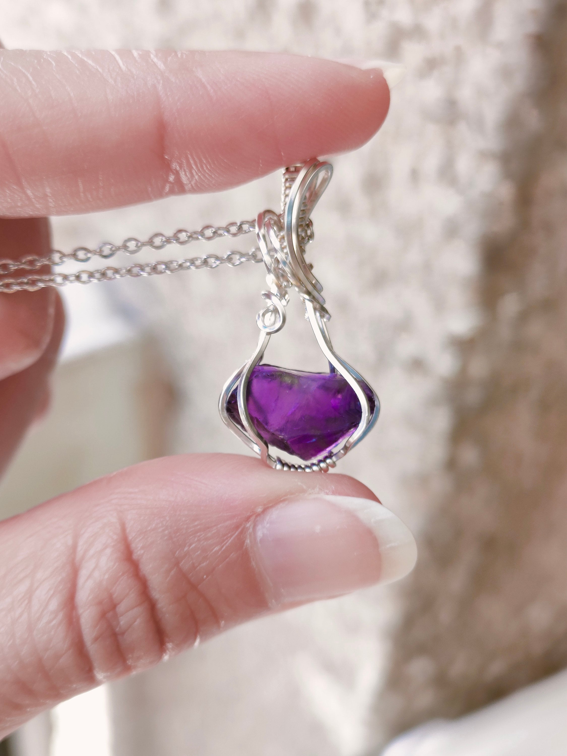 Wire Wrapped Rough Amethyst in Sterling Silver | Amethyst Jewelry | silver pendant | Silver jewelry | Dainty Jewelry | Relax stone | Dainty