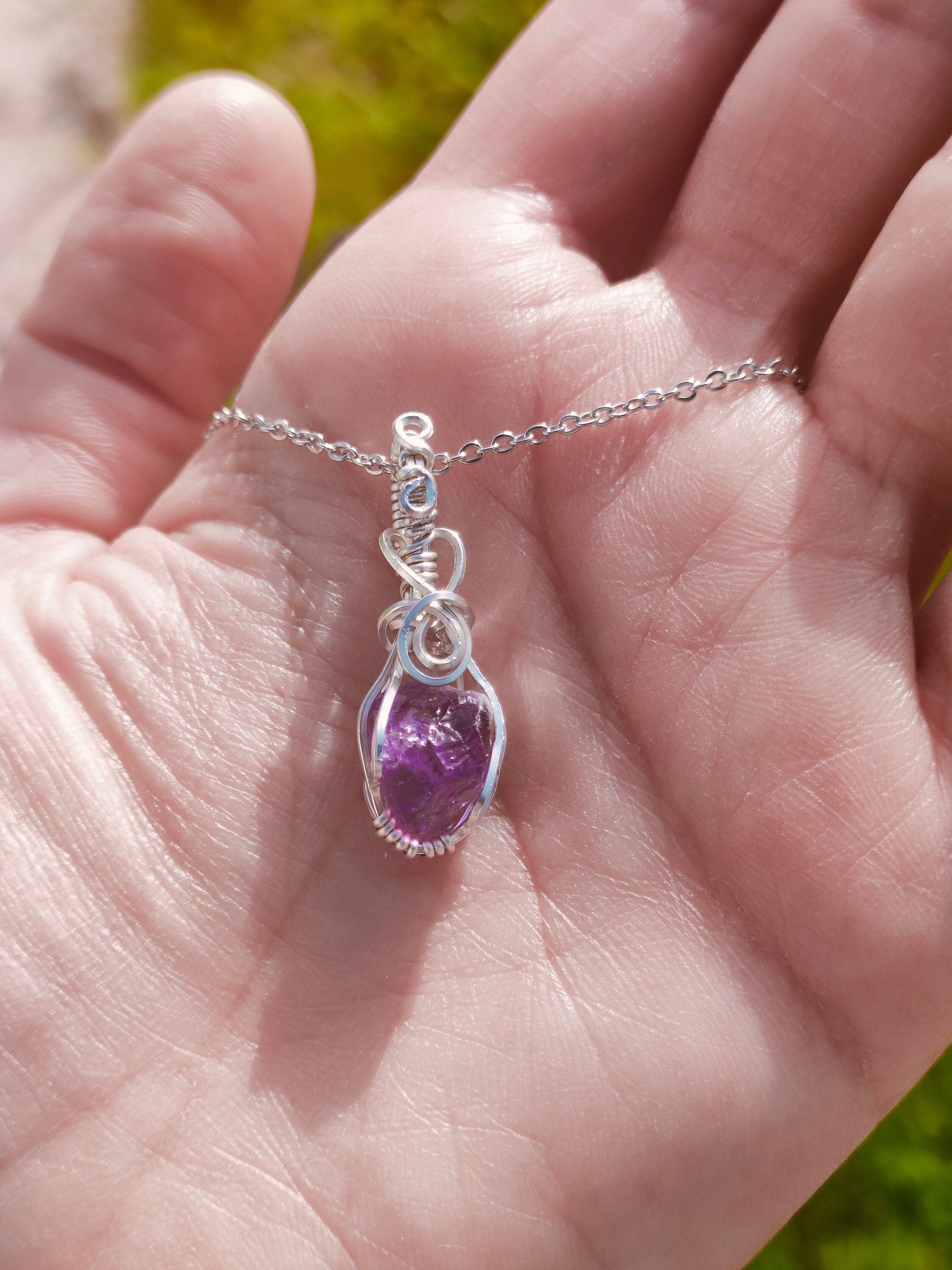 Wire Wrapped Rough Amethyst in Sterling Silver | Amethyst Jewelry | silver pendant | Silver jewelry | Dainty Jewelry | Relax stone | Dainty