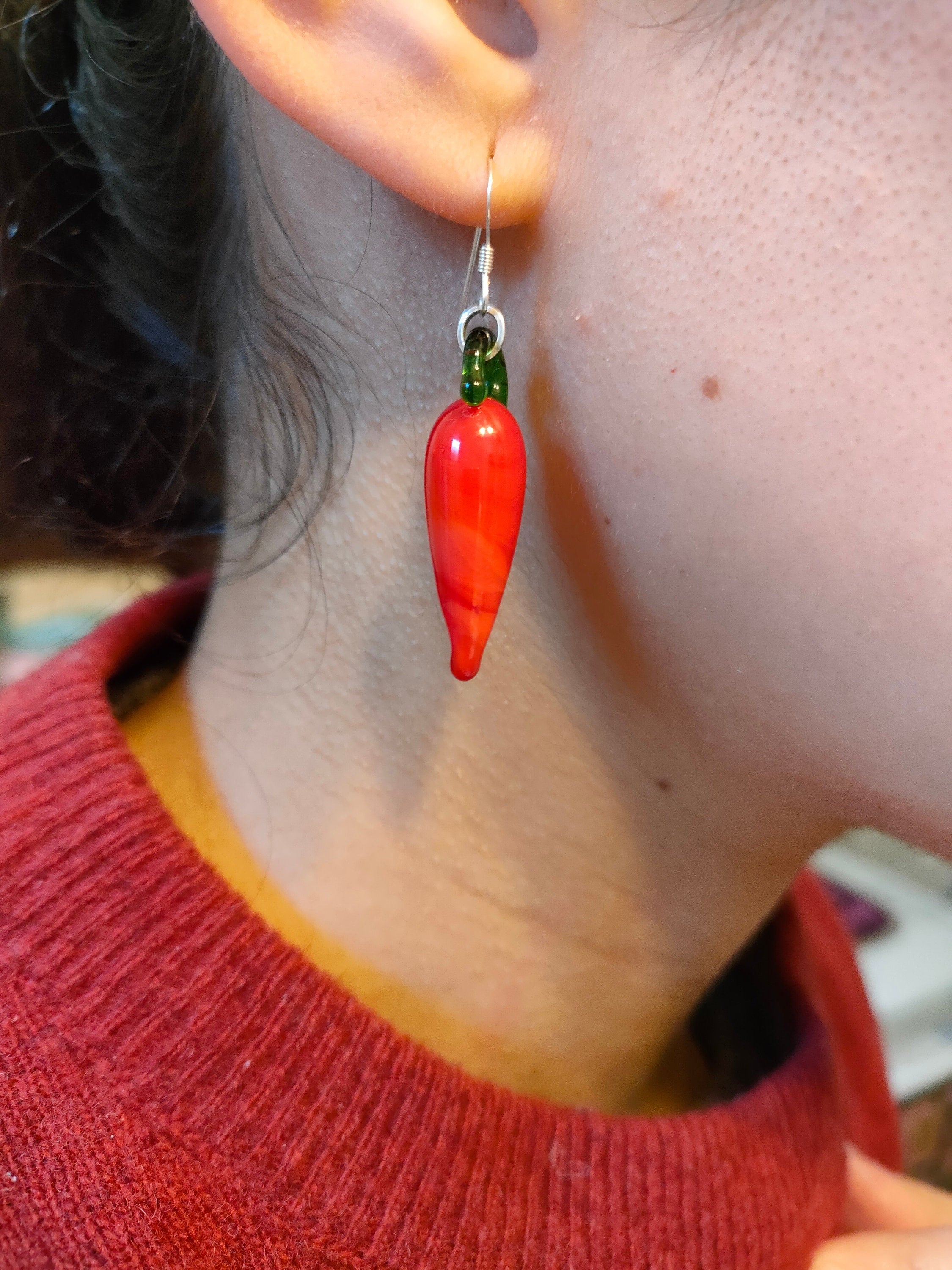 Red Hot Chilli Pepper Earrings | Sterling Silver Earrings | 925 Silver | Wire Wrapped  | Women Gifts | Earrings | Vegetable jewelry | Dangle