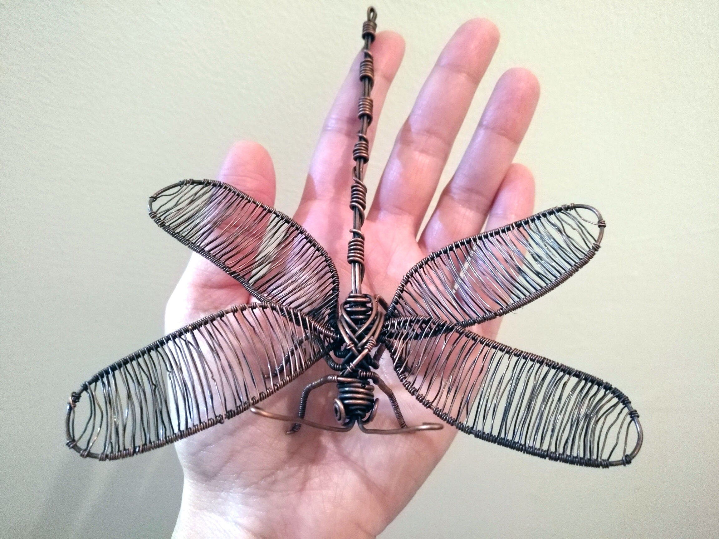 Wire Wrapped DragonFly and mini Amethyst Dangle,wire scultpure, home decor, natural amethyst,gifts,copper decor,decor,desk,art deco