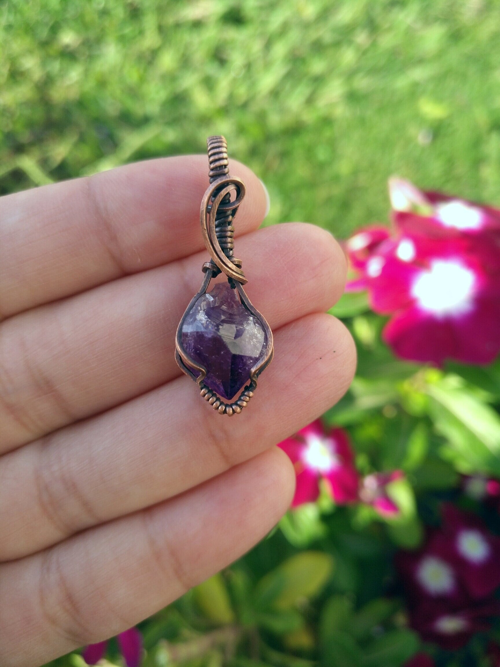 Mini Amethyst Crystal Pendant | Oxidized Copper Wire | Wire Wrapped | rough | Amethyst crystal| Mini Pendant | mini jewelry | copper jewelry
