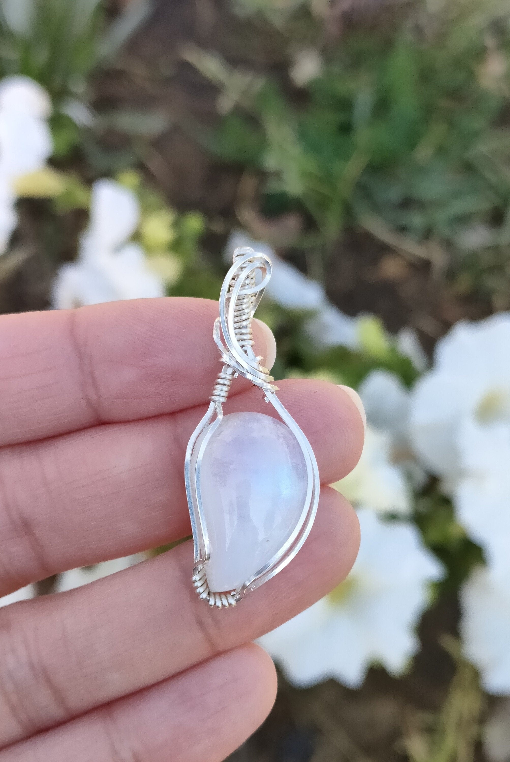 Blue Moonstone Pendant | Sterling Silver Pendant| Dainty Pendant| 925 Silver | Blue Moonstone | Wire Wrapped | Elven Jewelry | Women Gifts