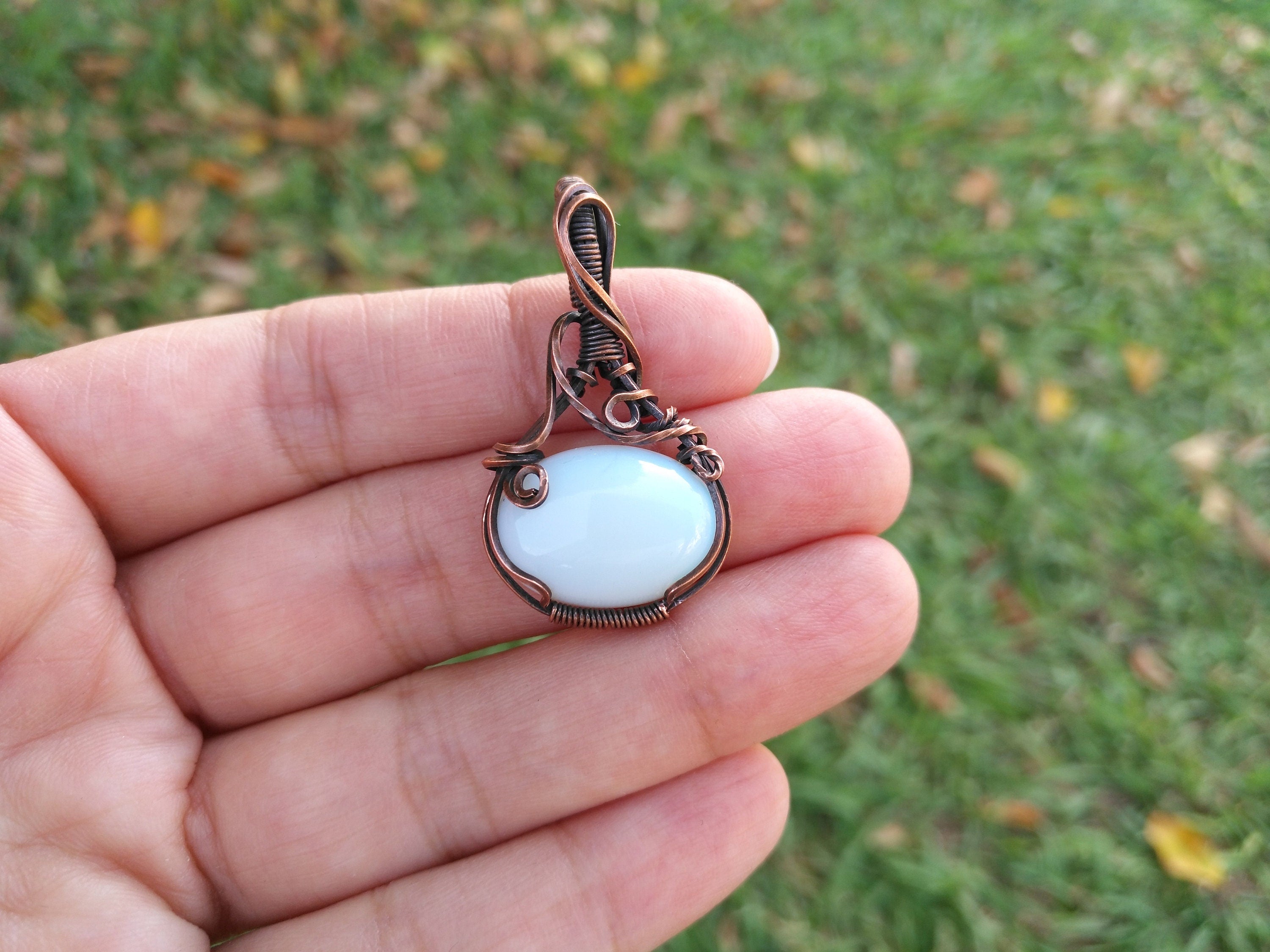 Wire Wrapped Opalite in Oxidized Copper - Opalite Pendant - Opalite Jewelry - Copper Jewelry
