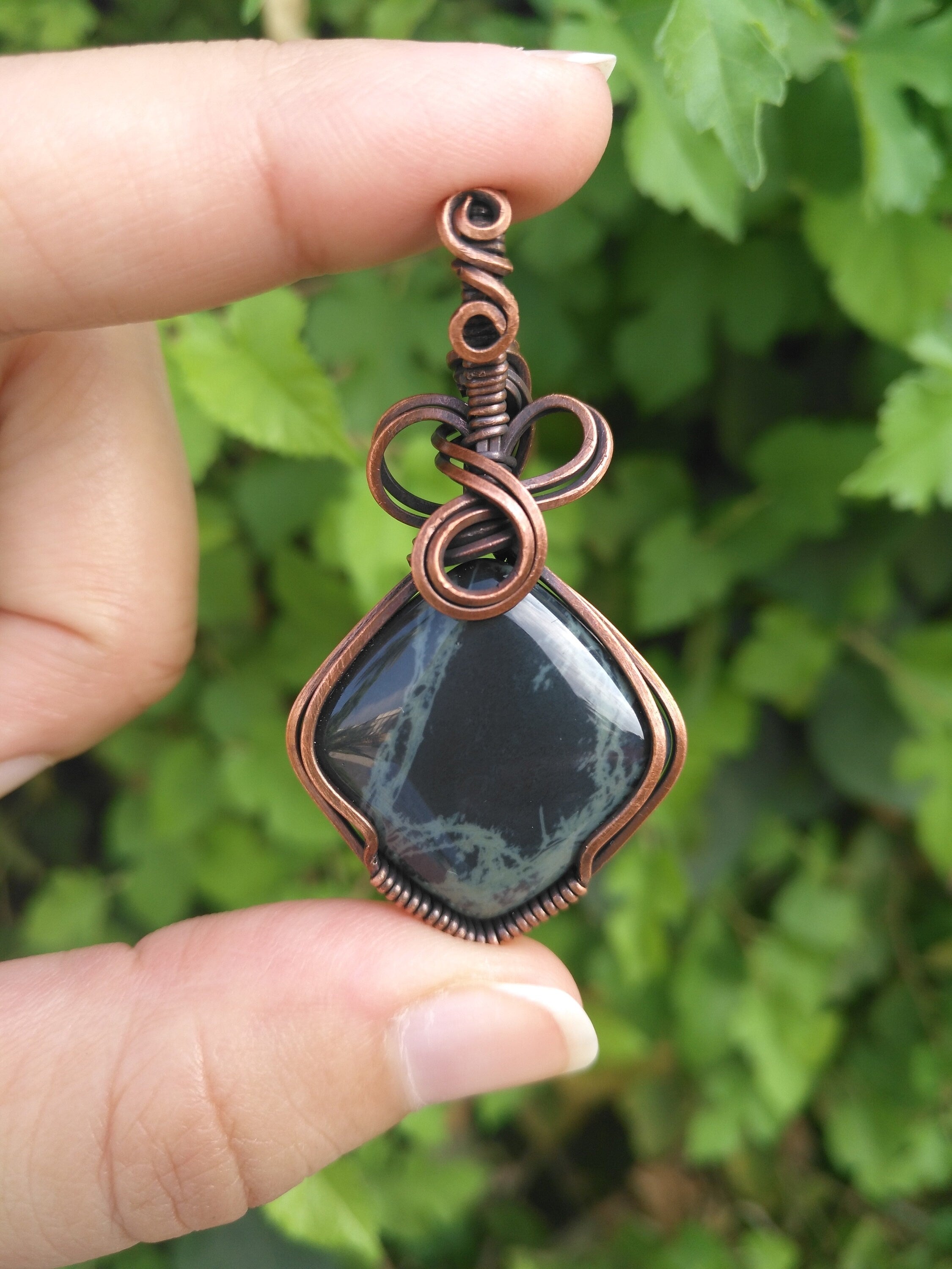 Spider Web Obsidian in Oxidized Copper Wire - Copper Pendant - Wire wrapped - Spiderweb - Halloween - Pendant - Copper Pendant - Creepy gift